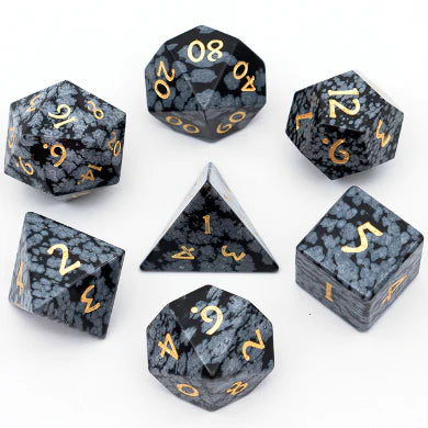 Snow Flake Gemstone Engraved with Gold RPG Dice Set