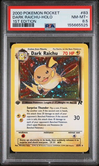 Graded Pokemon - Dark Raichu (83/82) Team Rocket 1st Edition PSA 8.5
