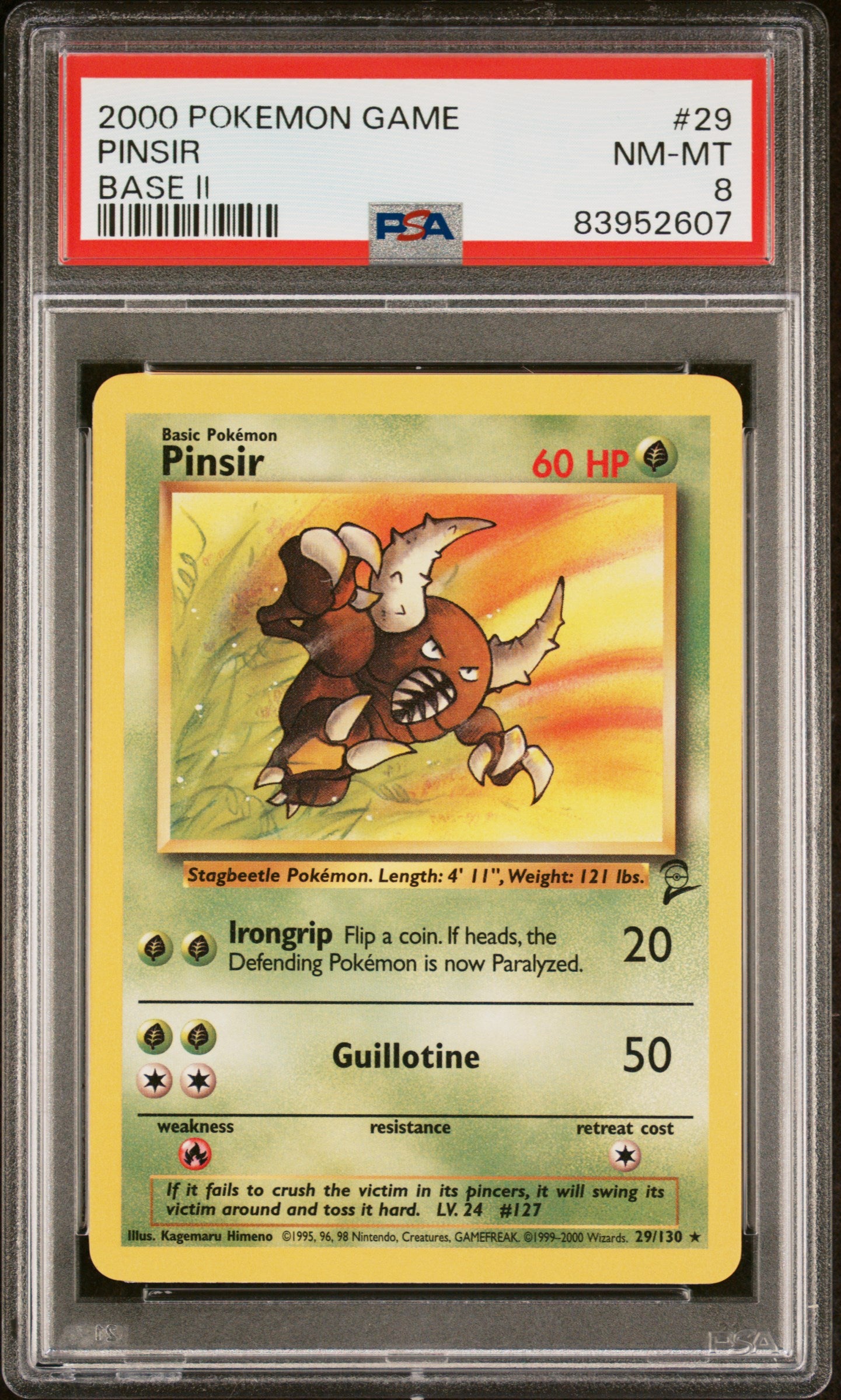 Graded Pokemon - Pinsir (29/130) Base Set 2 PSA 8