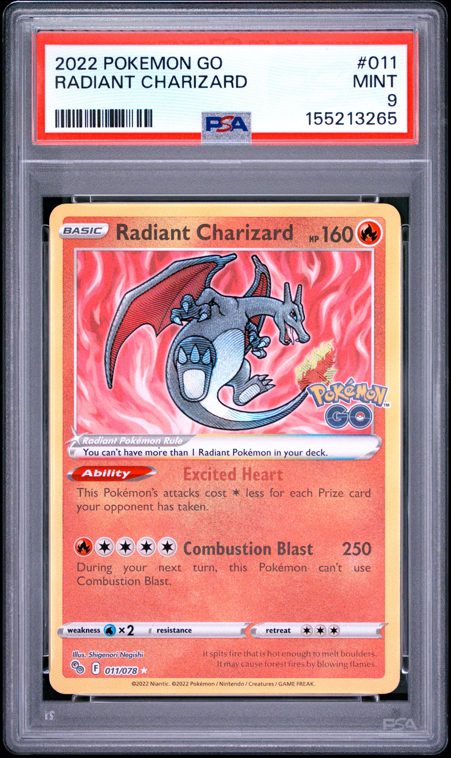 Graded Pokemon - Radiant Charizard (011/078) Pokemon GO PSA 9