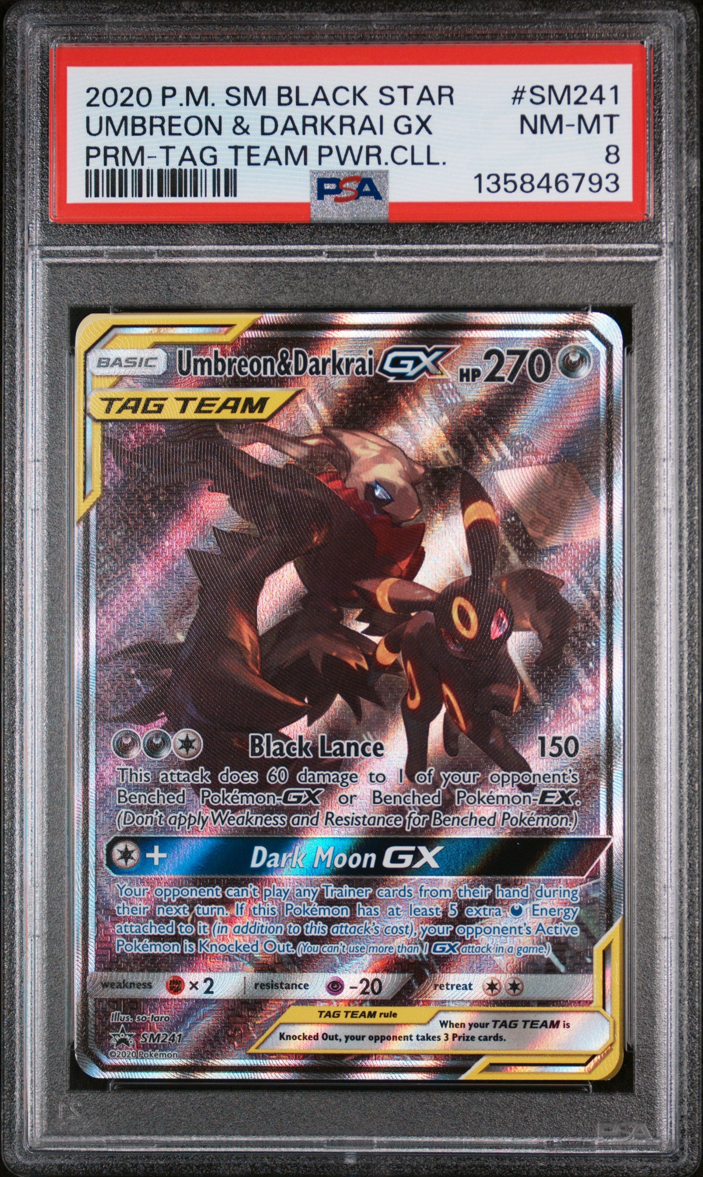 Graded Pokemon - Umbreon & Darkrai GX (SM241) Black Star Promo PSA 8