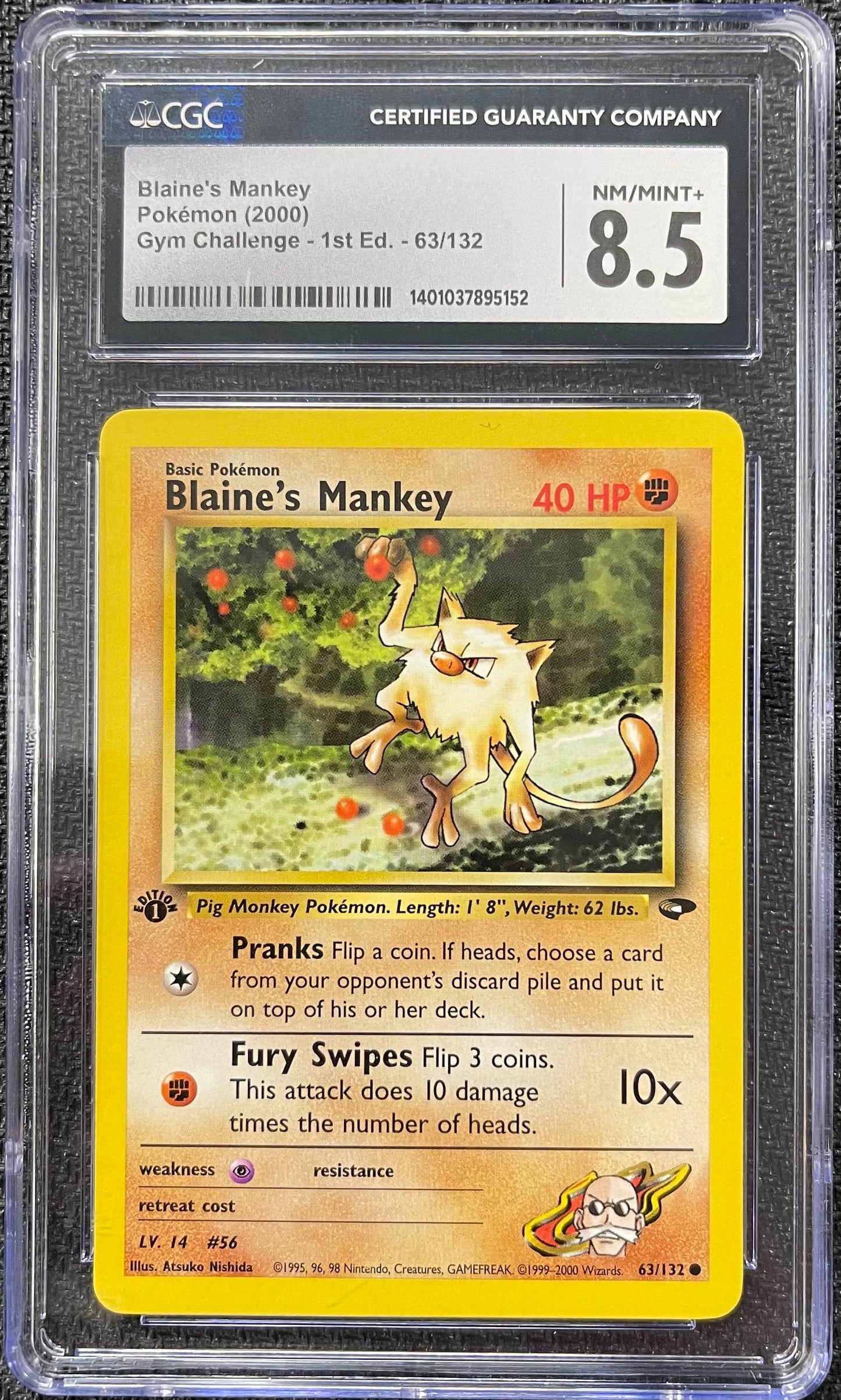 Graded Pokemon - Blaine's Mankey (63/132) Gym Challenge 1st Edition CGC 8.5