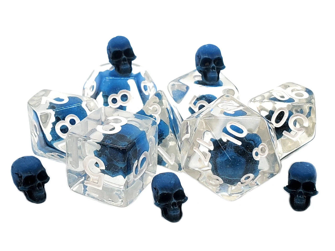 Infused - Skull Blue w/ White RPG Dice Set