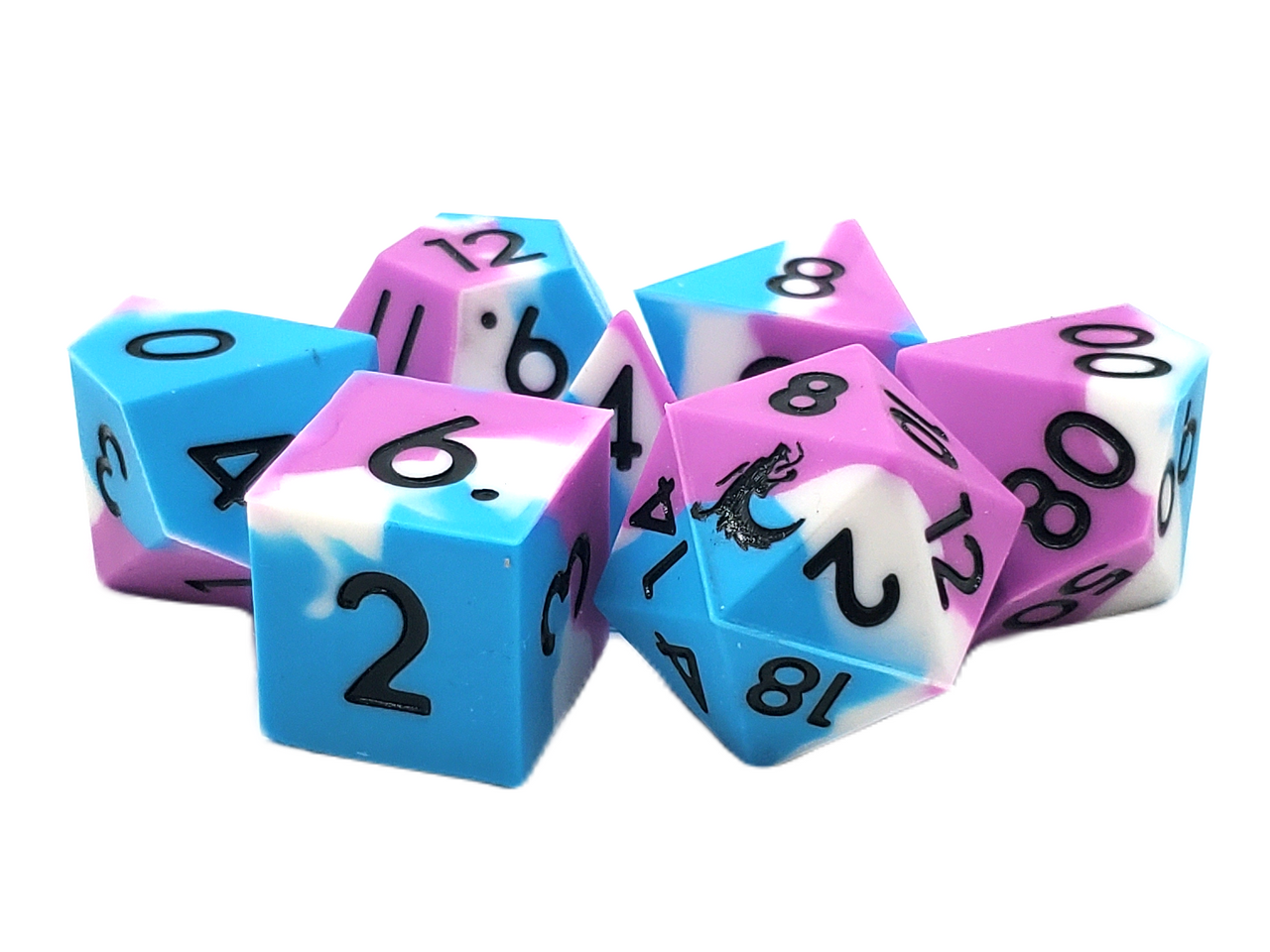 Blue, White & Lilac Silicone RPG Dice Set