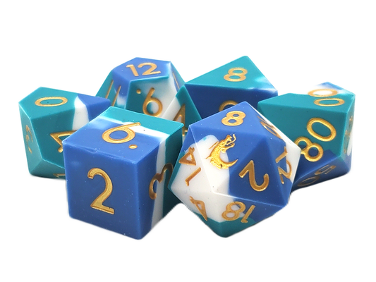 Blue, White & Teal Silicone RPG Dice Set
