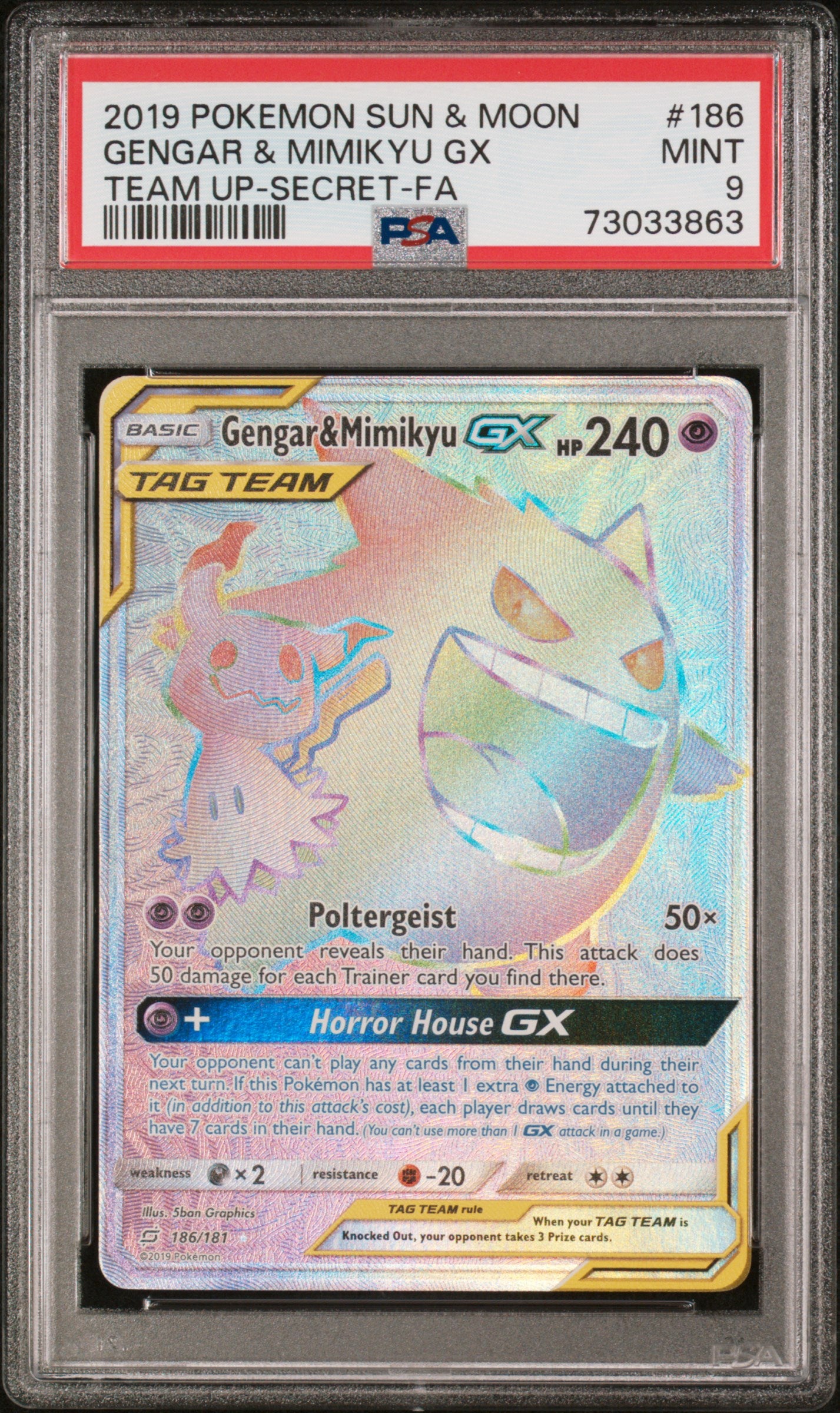 Graded Pokemon - Gengar & Mimikyu GX (186/181) Team Up PSA 9