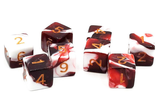Vorpal - Blood Red & White w/ Gold RPG Dice Set