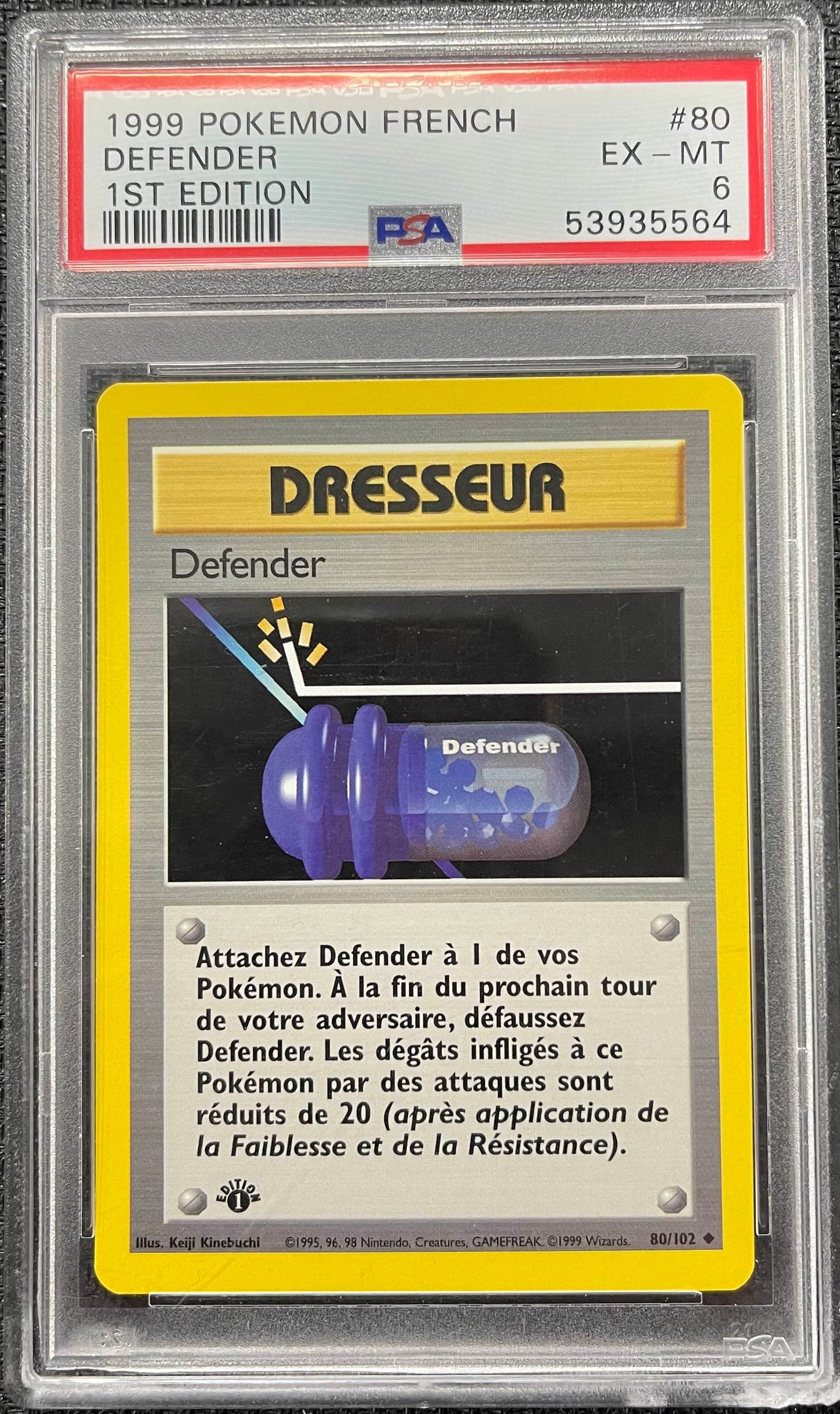 Graded Pokemon - Defender (80/102) Base Set French 1st Edition PSA 6