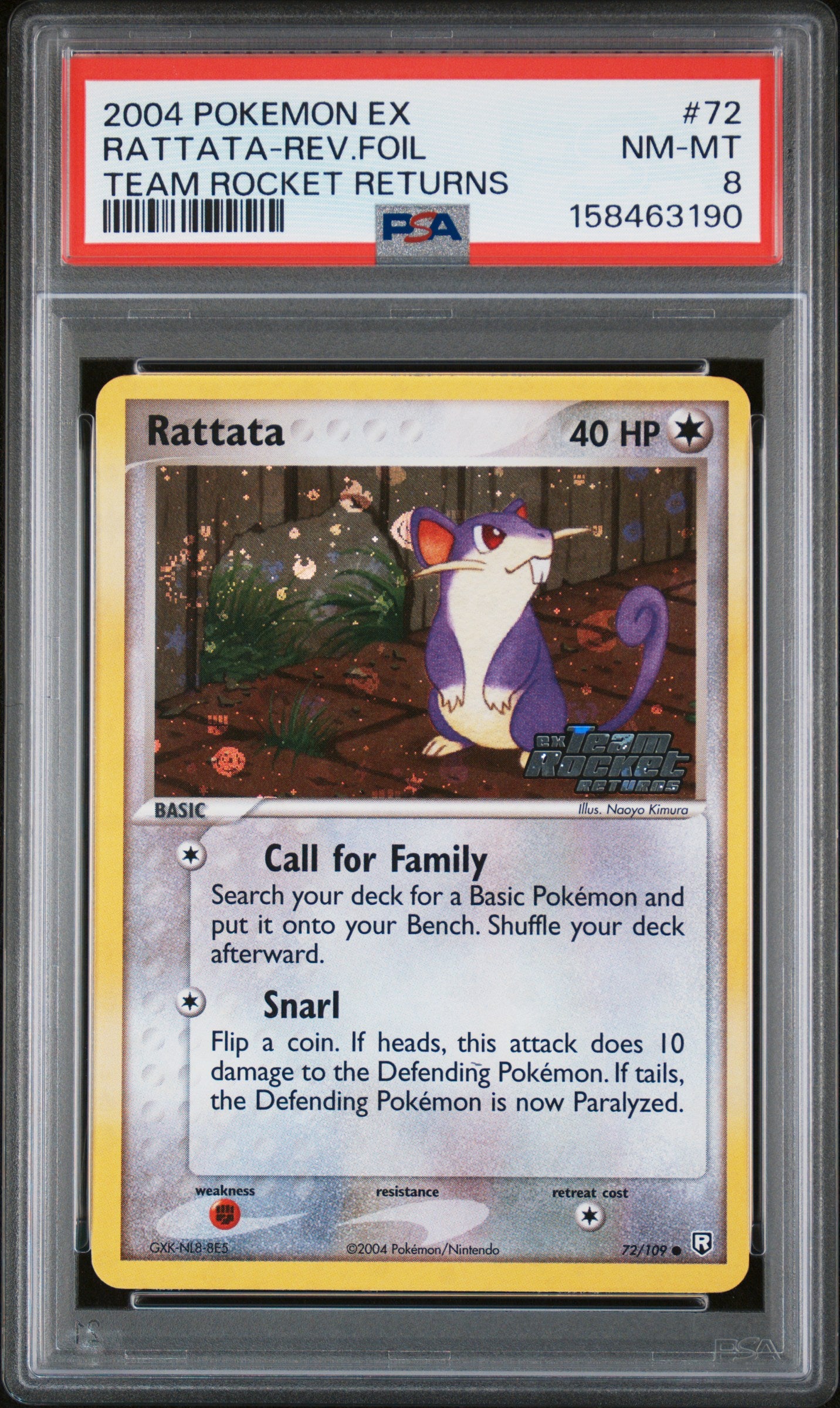 Graded Pokemon - Rattata (72/109) Team Rocket Returns Rev Foil PSA 8