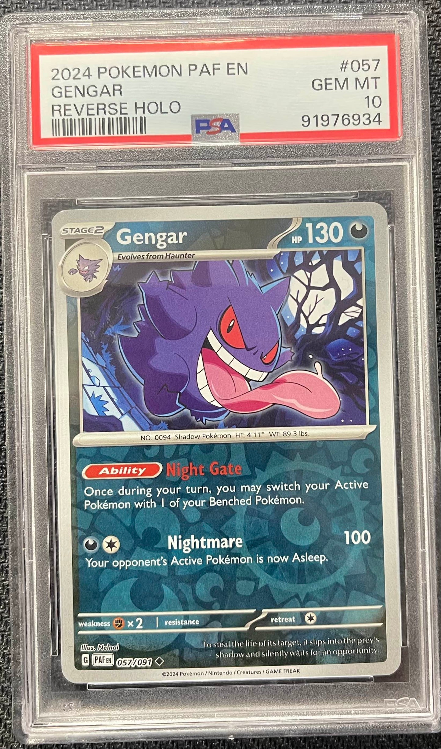 Graded Pokemon - Gengar (57/91) Paldean Fates Reverse Holo PSA 10