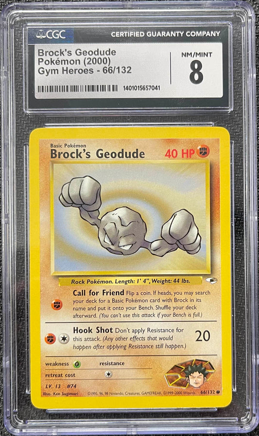 Graded Pokemon - Brock's Geodude (66/132) Gym Heroes CGC 8