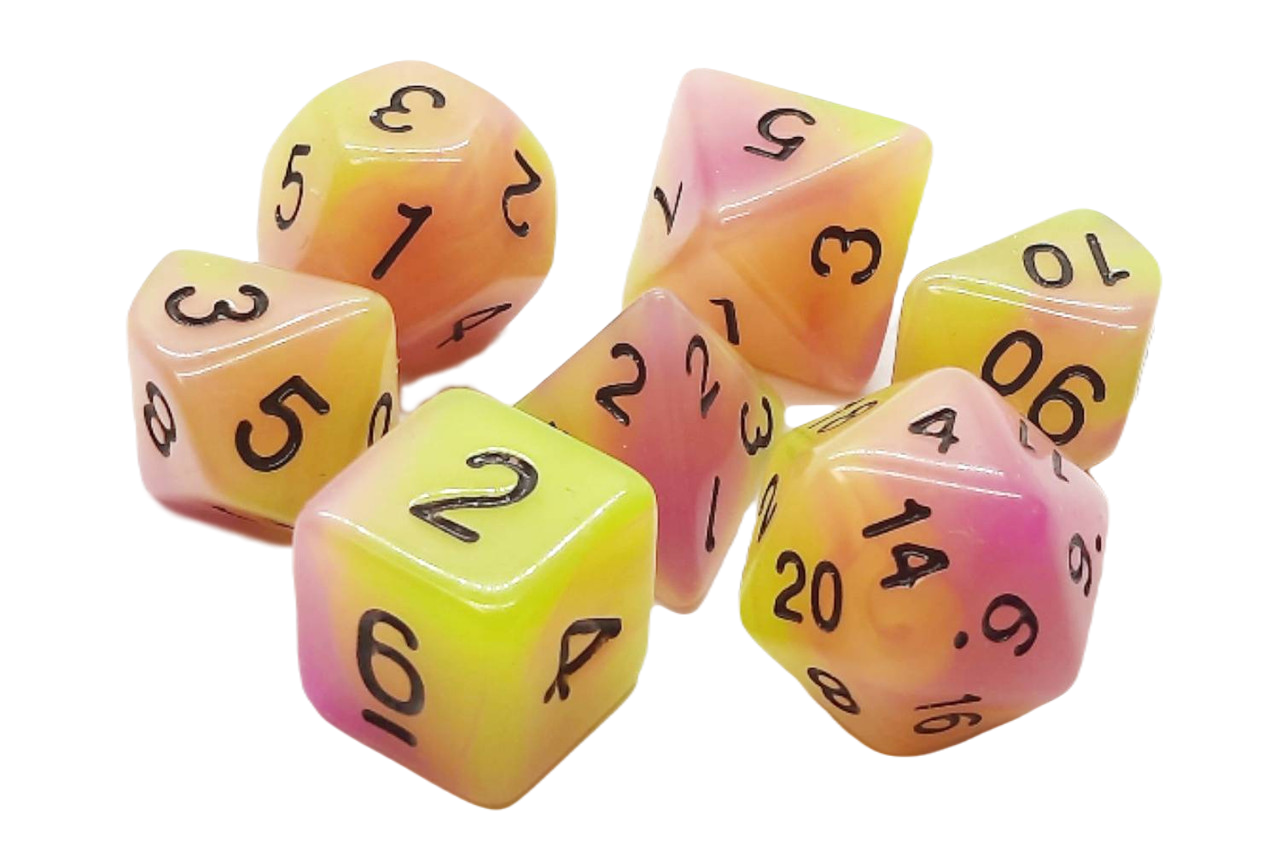 Glow Dice - Yellow & Purple RPG Dice Set