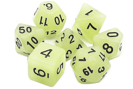 Glow Dice - Grey RPG Dice Set