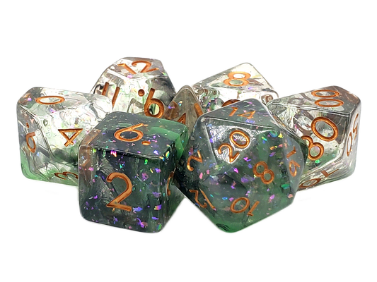 Particles - Black, White & Green Mist RPG Dice Set