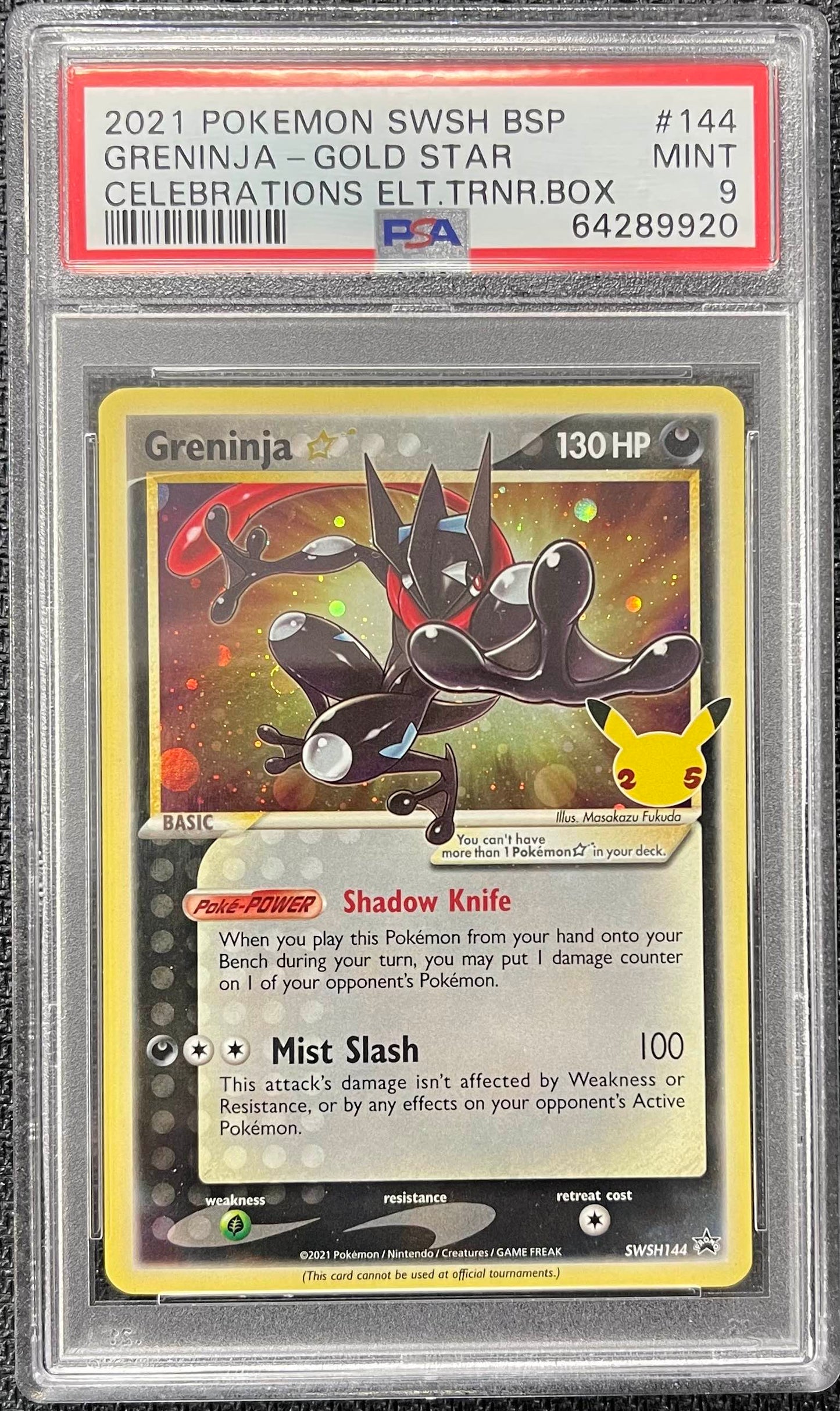 Graded Pokemon - Greninja Gold Star (SWSH144) Celebrations PSA 9