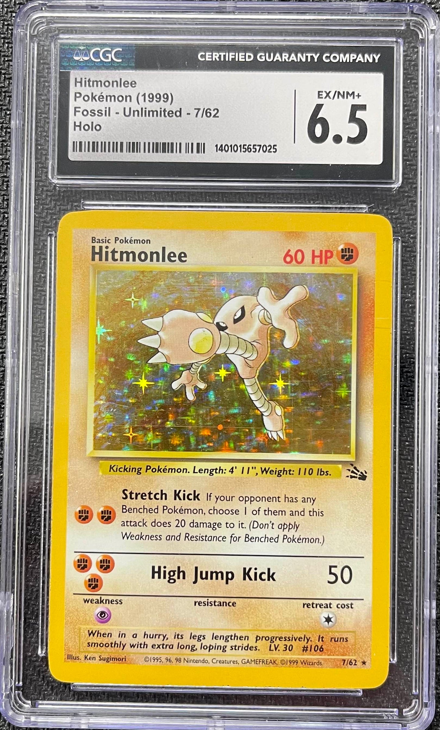 Graded Pokemon - Hitmonlee (7/62) Fossil Unlimited CGC 6.5