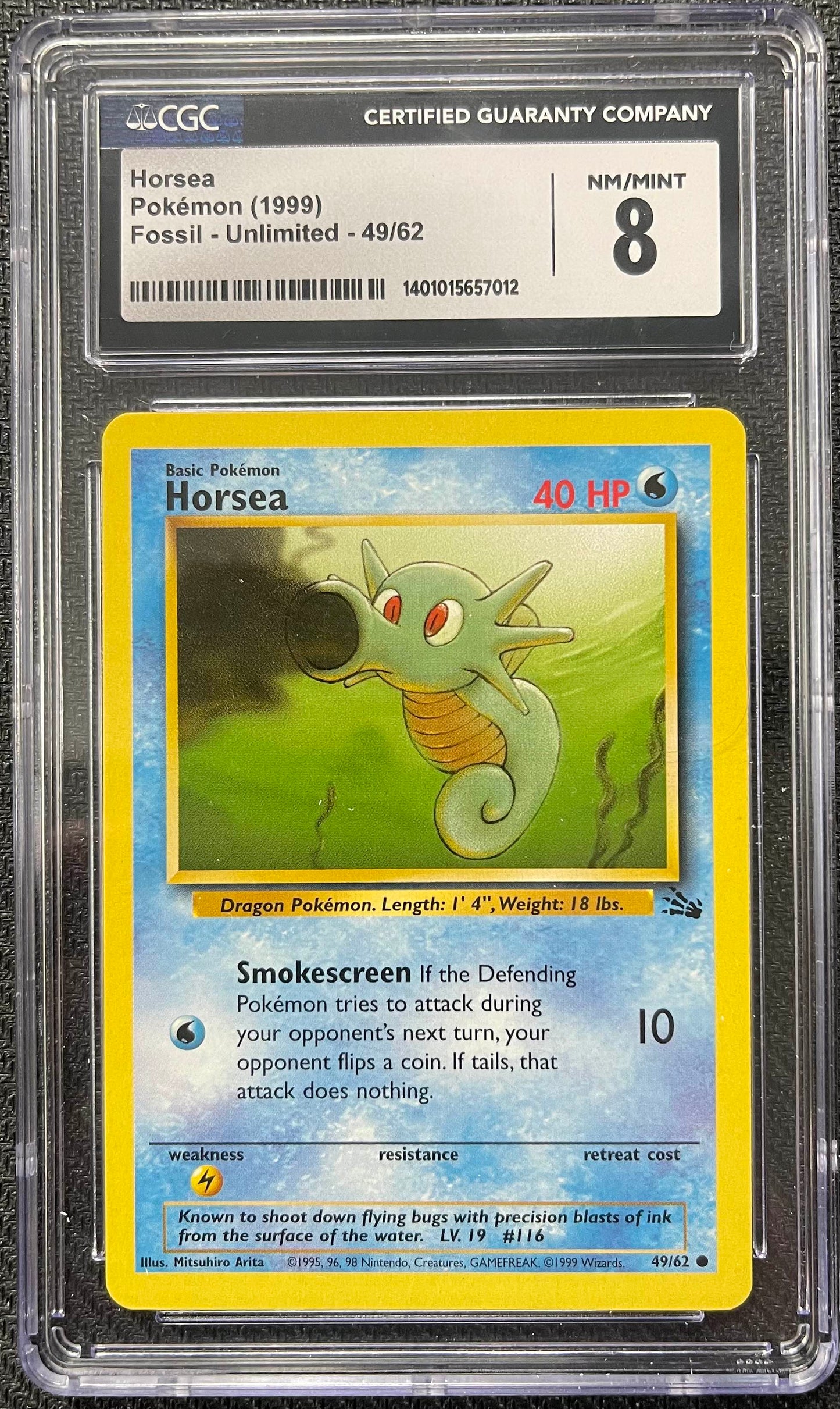 Graded Pokemon - Horsea (49/62) Fossil Unlimited CGC 8 (A)