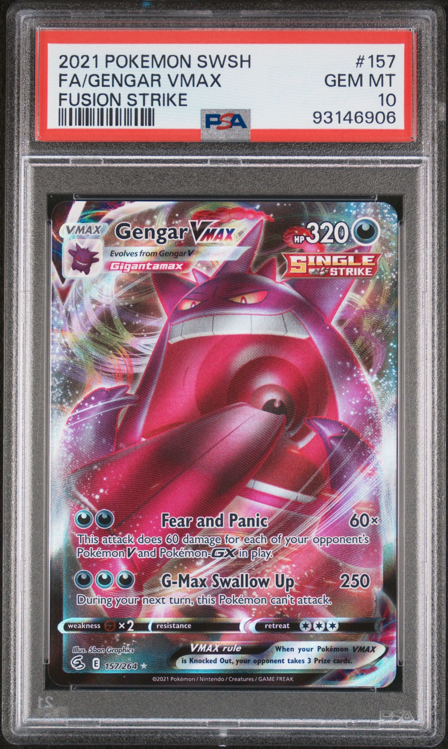 Graded Pokemon - Gengar VMAX (157/264) Fusion Strike PSA 10