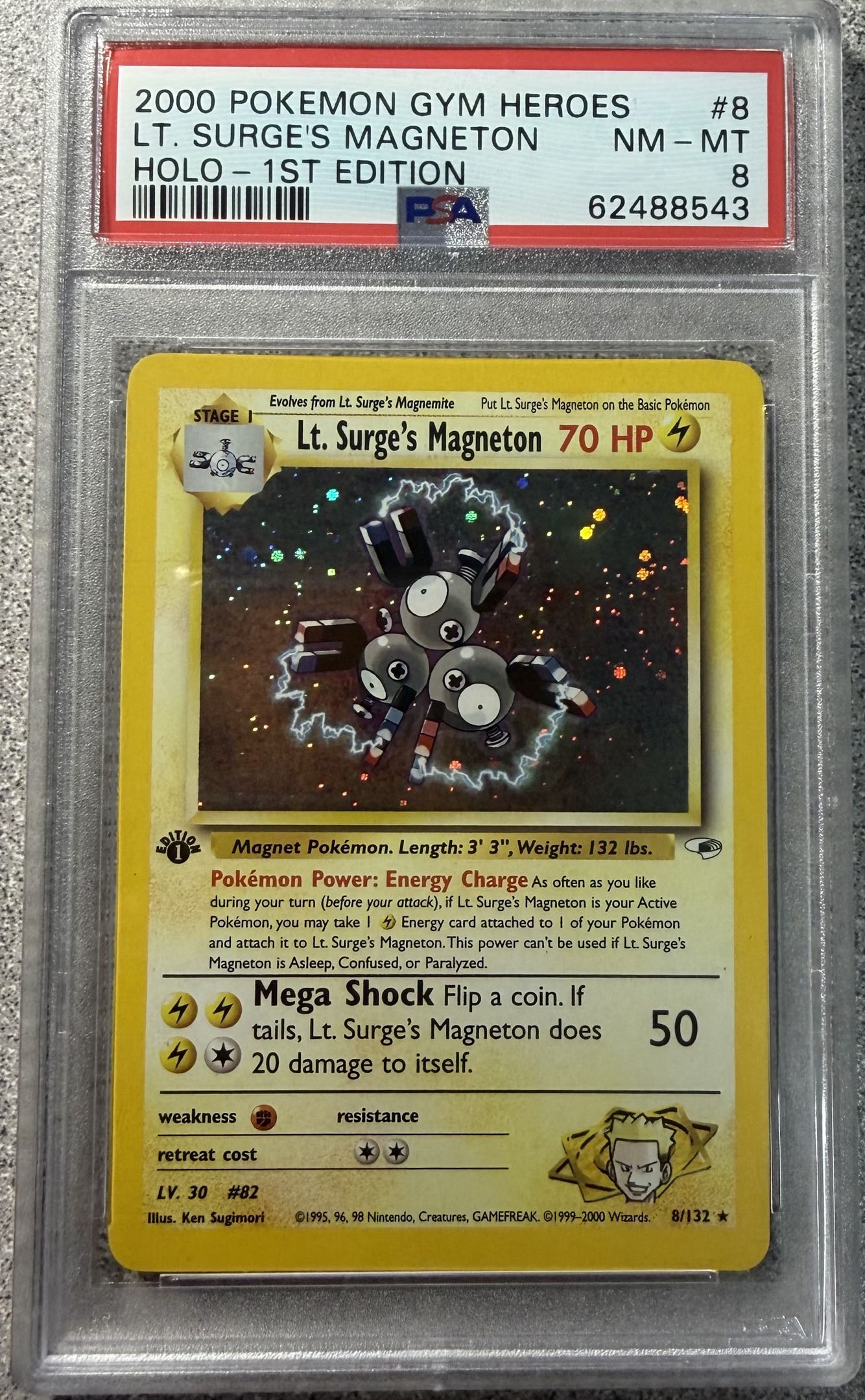 Graded Pokemon - Lt. Surge's Magneton (8/132) Gym Heroes PSA 8