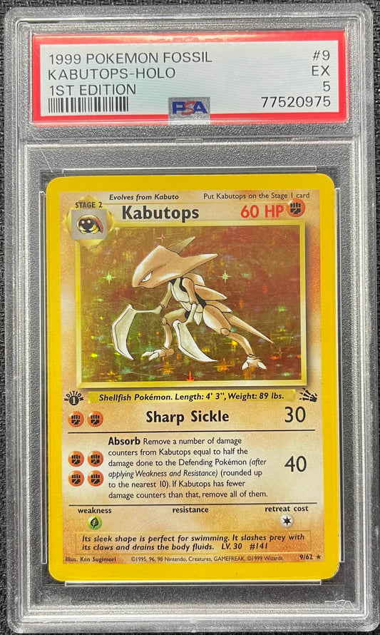 Graded Pokemon - Kabutops (9/62) Fossil 1st Edition PSA 5