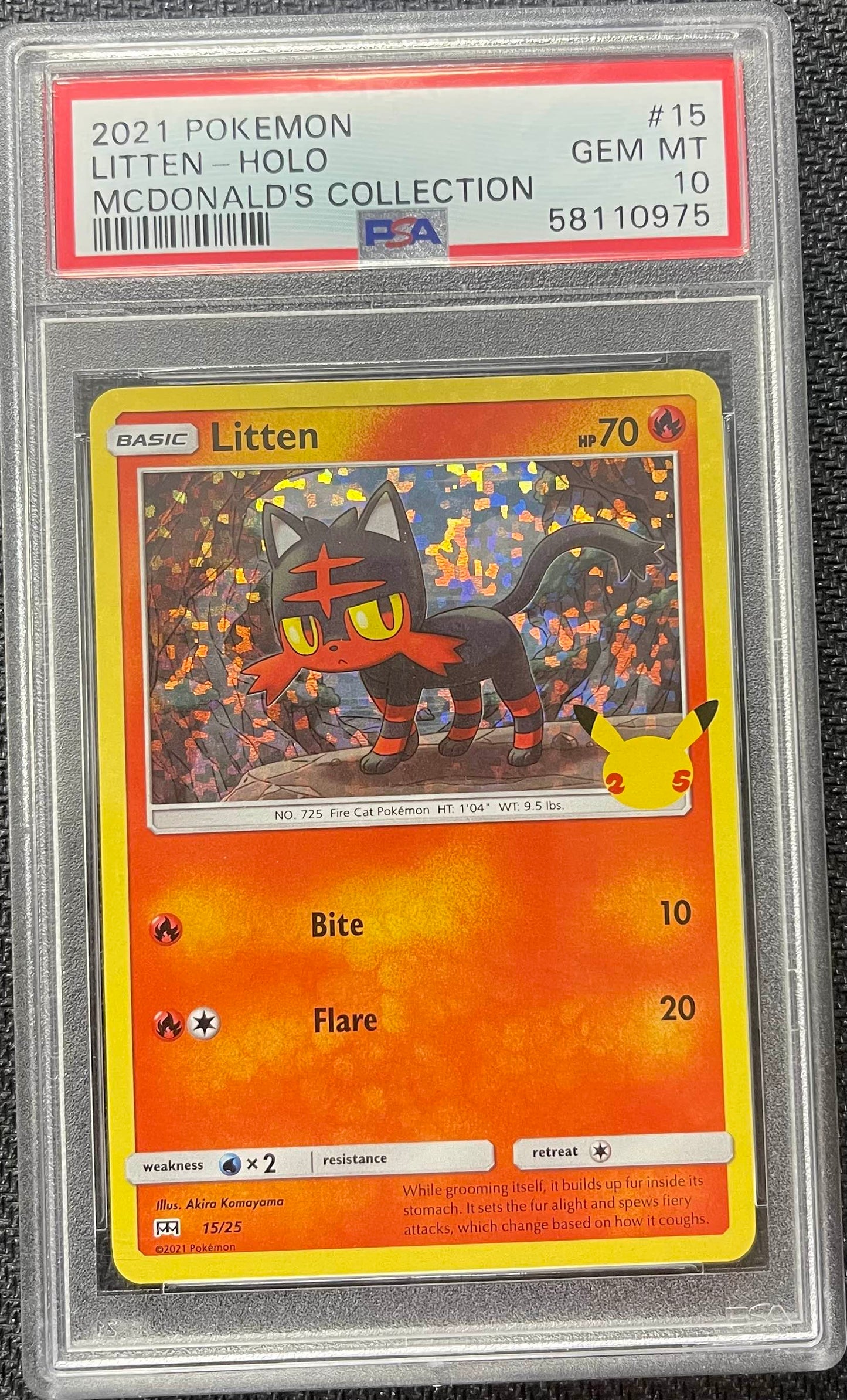 Graded Pokemon - Litten (15/25) McDonalds's Collection Holo PSA 10