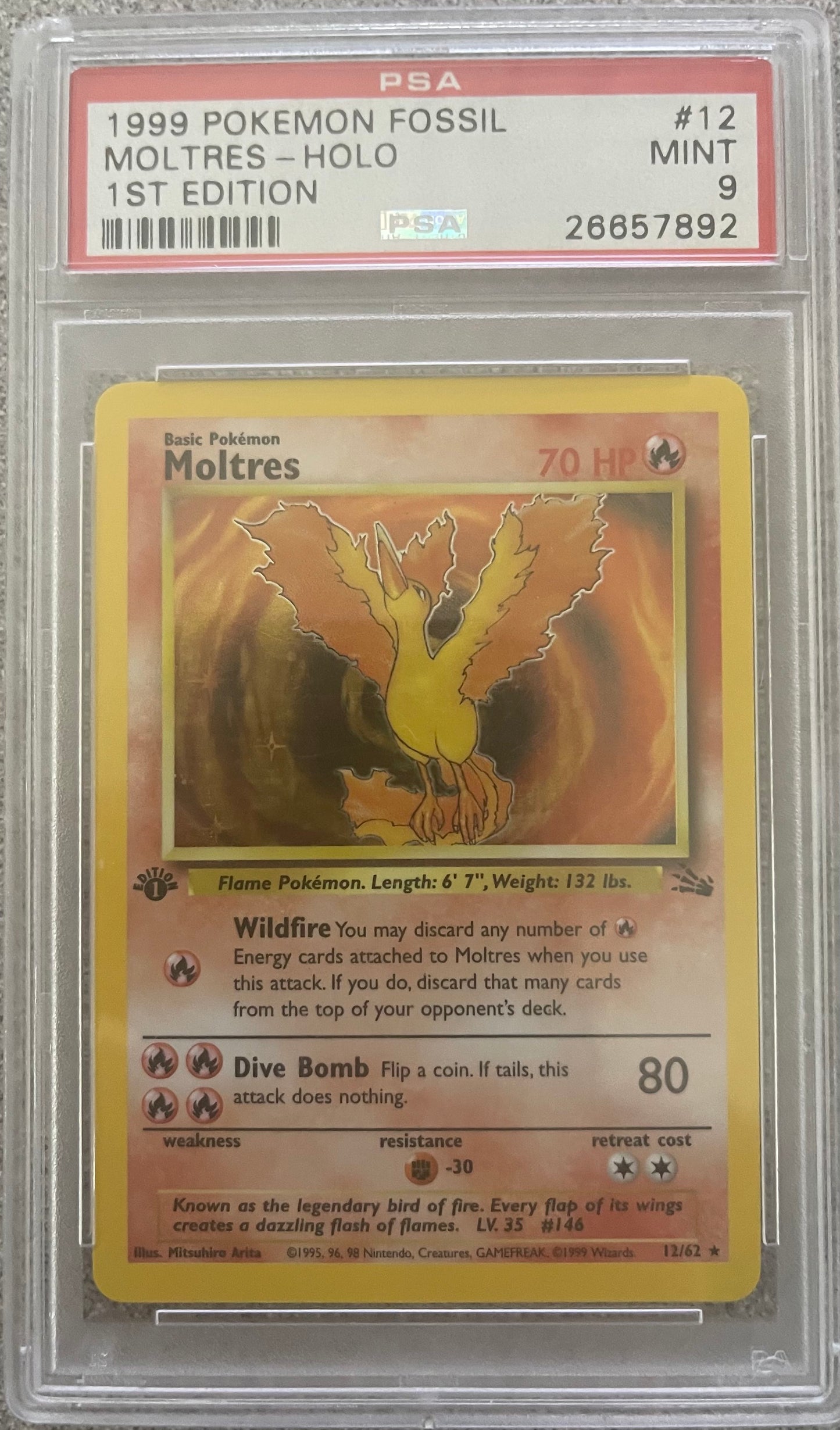 Graded Pokemon - Moltres (12/62) Fossil 1st Edition PSA 9