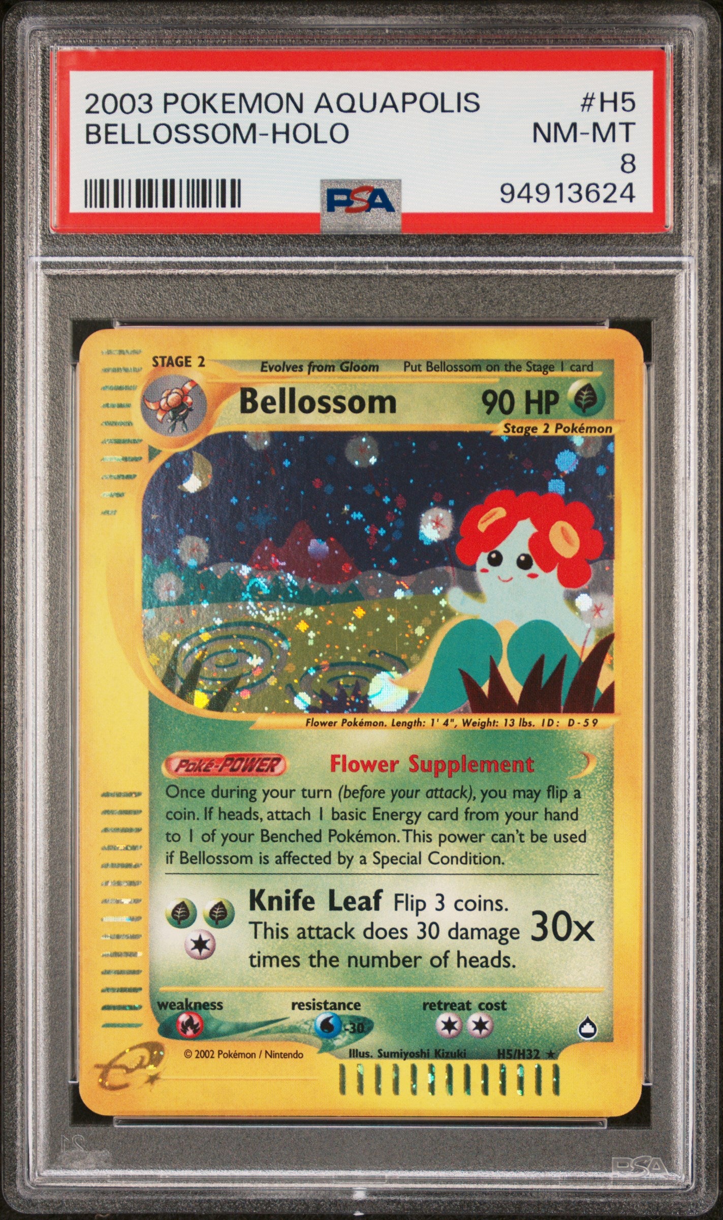 Graded Pokemon - Bellossom (115/132) Aquapolis Holo PSA 8