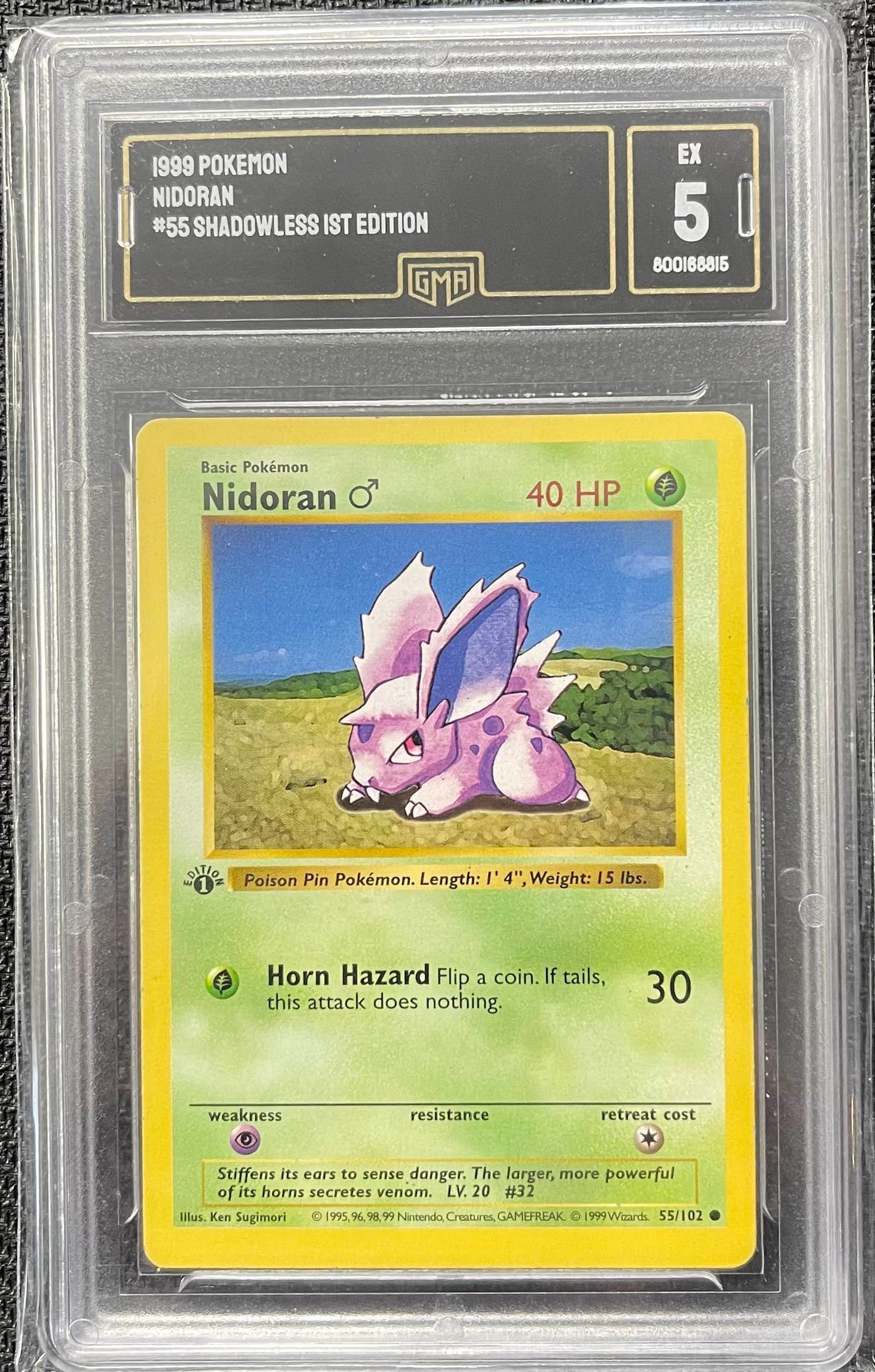 Graded Pokemon - Nidoran (55/102) Shadowless 1st Edition GMA 5