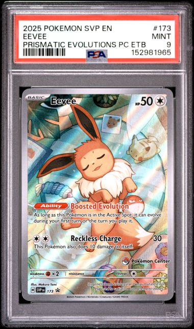 Graded Pokemon - Eevee (173) Prismatic Evolutions PC ETB Promo PSA 9