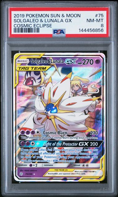 Graded Pokemon - Solgaleo & Lunala GX (75/236) Cosmic Eclipse PSA 8