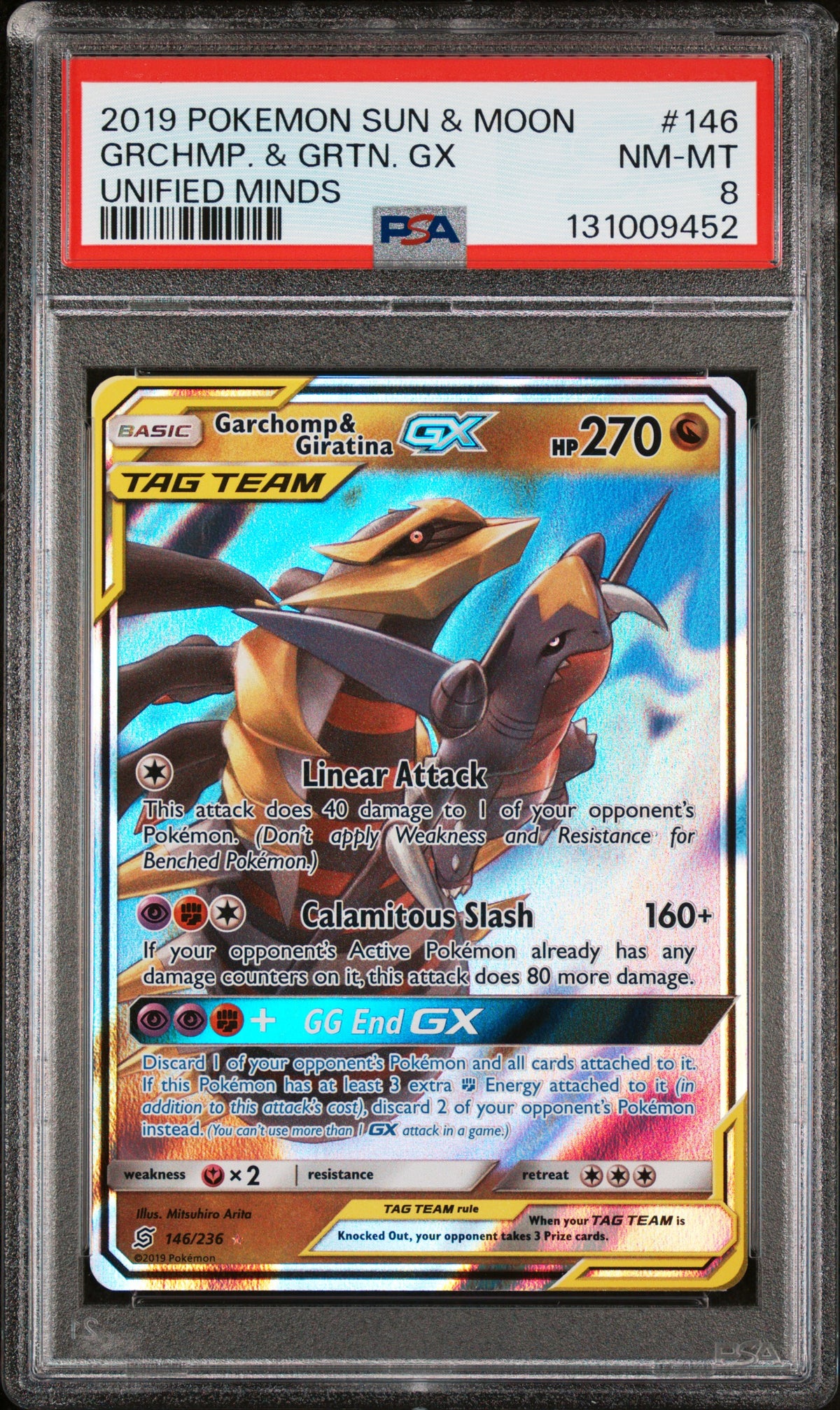 Graded Pokemon - Garchomp & Giratina GX (146/236) Unified Minds PSA 8