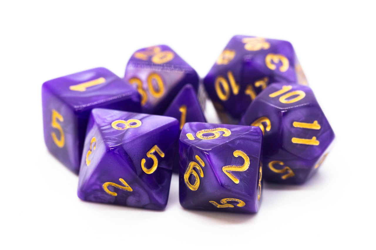Pearl Drop - Purple w/ Gold RPG Dice Set