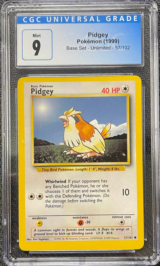 Graded Pokemon - Pidgey (57/102) Base Set Unlimited CGC 9