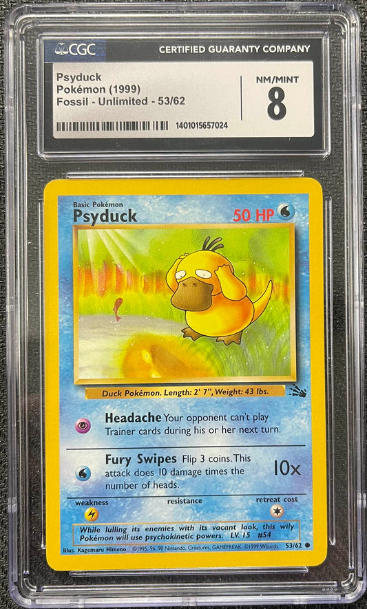 Graded Pokemon - Psyduck (53/62) Fossil Unlimited CGC 8 (B)