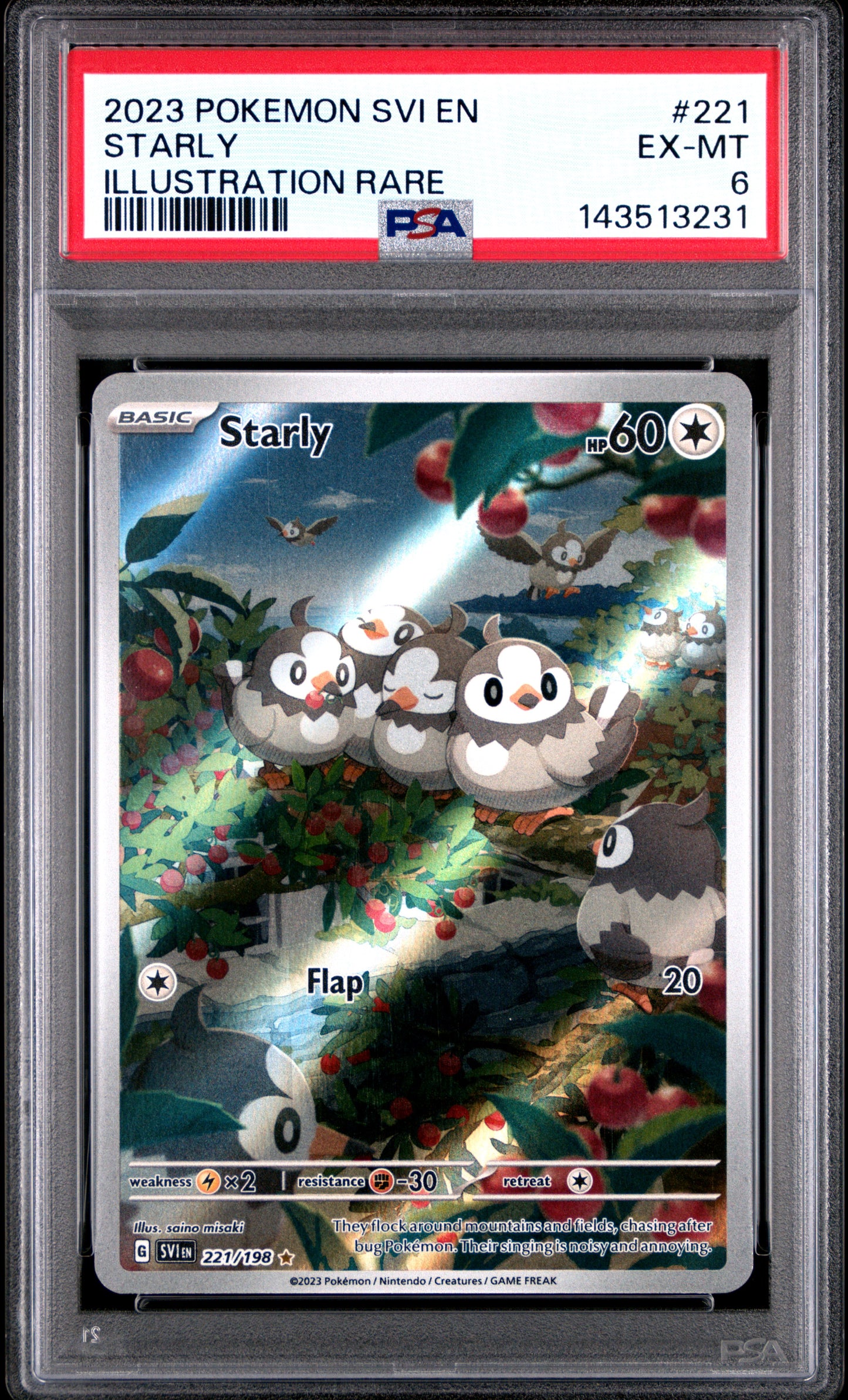 Graded Pokemon - Starly (221/198) Scarlet & Violet PSA 6