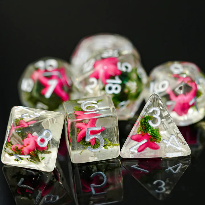 Pink Starfish & Seaweed RPG Dice Set