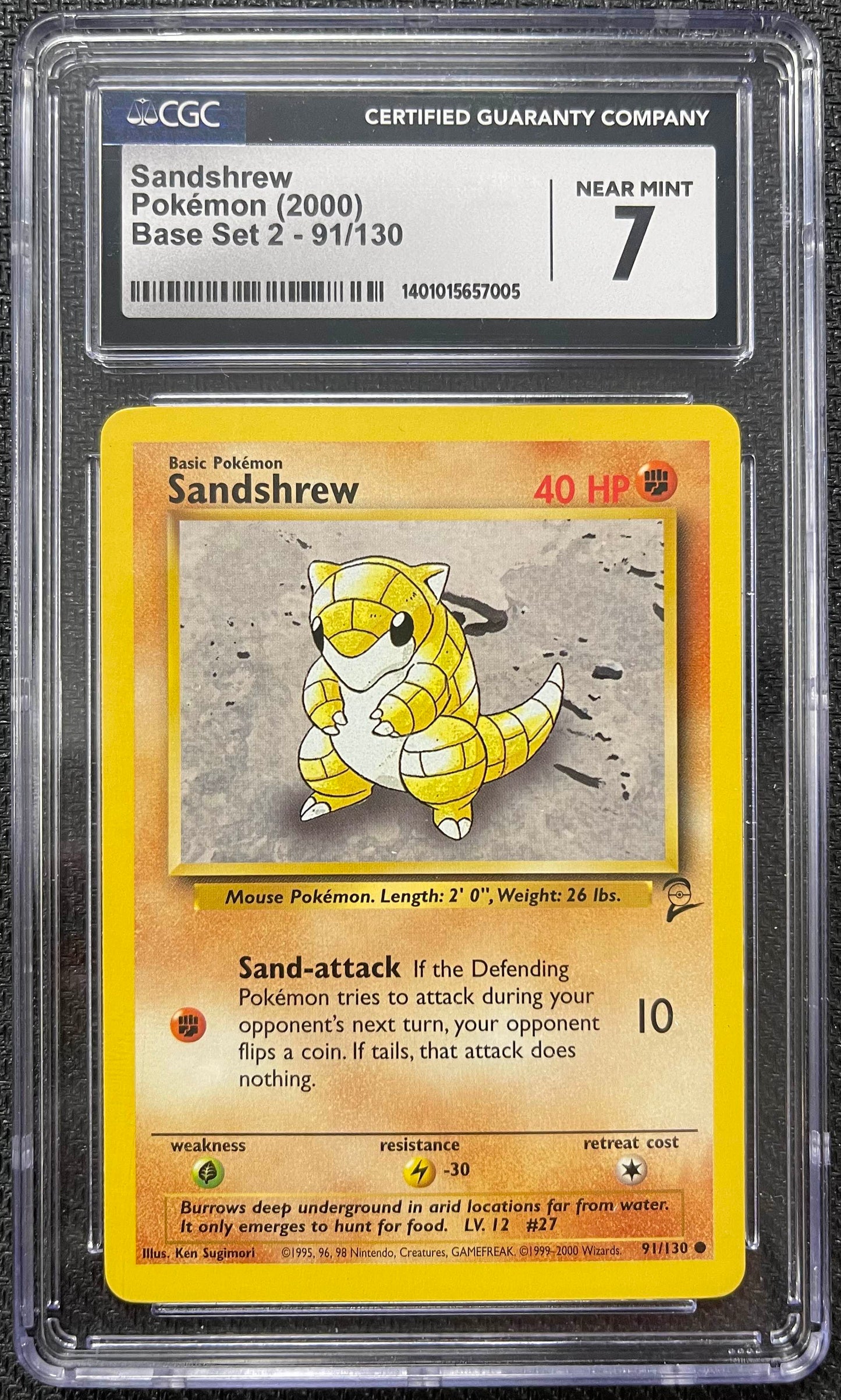 Graded Pokemon - Sandshrew (91/130) Base Set 2 CGC 7