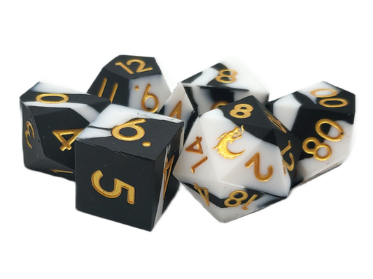 Black & White w/Gold Silicone RPG Dice Set