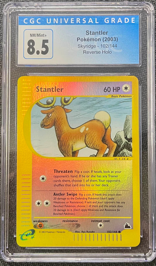 Graded Pokemon - Stantler (102/144) Skyridge Reverse Holo CGC 8.5