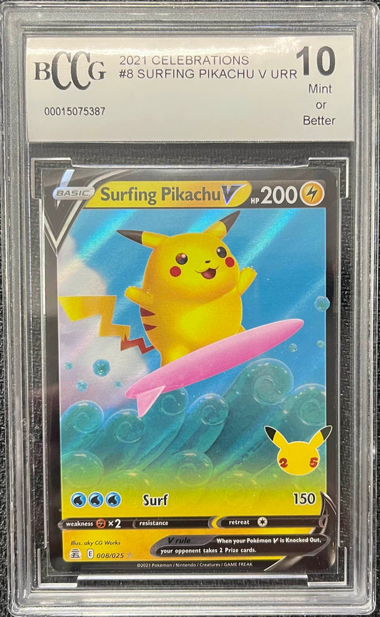 Graded Pokemon - Surfing Pikachu V (008/025) Celebrations BCCG 10