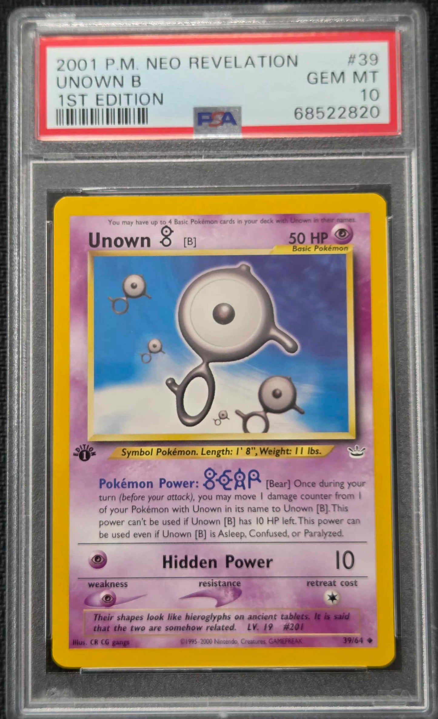 Graded Pokemon - Unown B (39/64) Neo Revelation 1st Edition PSA 10