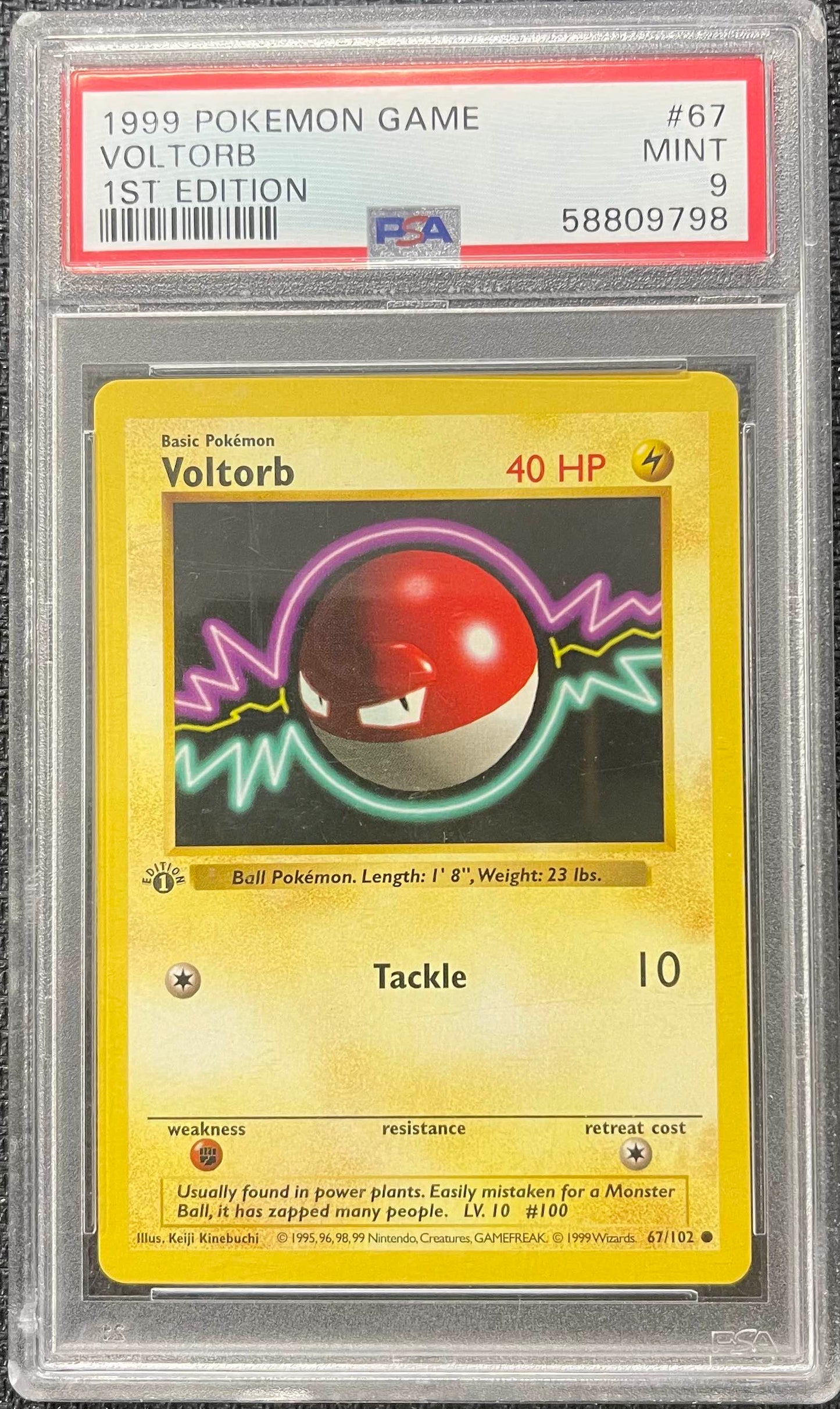 Graded Pokemon - Voltorb (67/102) Base Set 1st Edition PSA 9