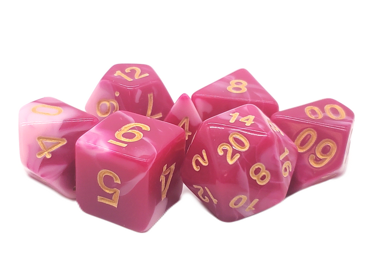 Vorpal - Rose Red & White w/ Gold RPG Dice Set