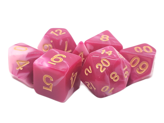 Vorpal - Rose Red & White w/ Gold RPG Dice Set
