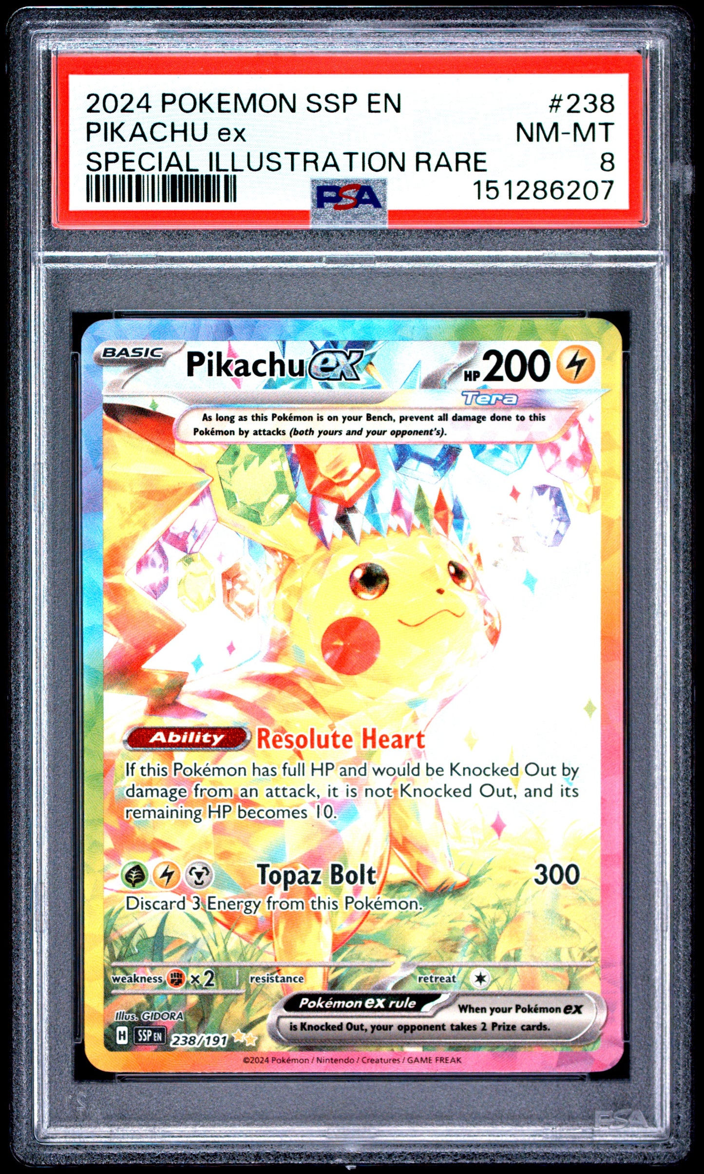 Graded Pokemon - Pikachu ex (238/191) Surging Sparks PSA 8