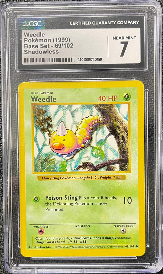 Graded Pokemon - Weedle (69/102) Base Set Shadowless CGC 7