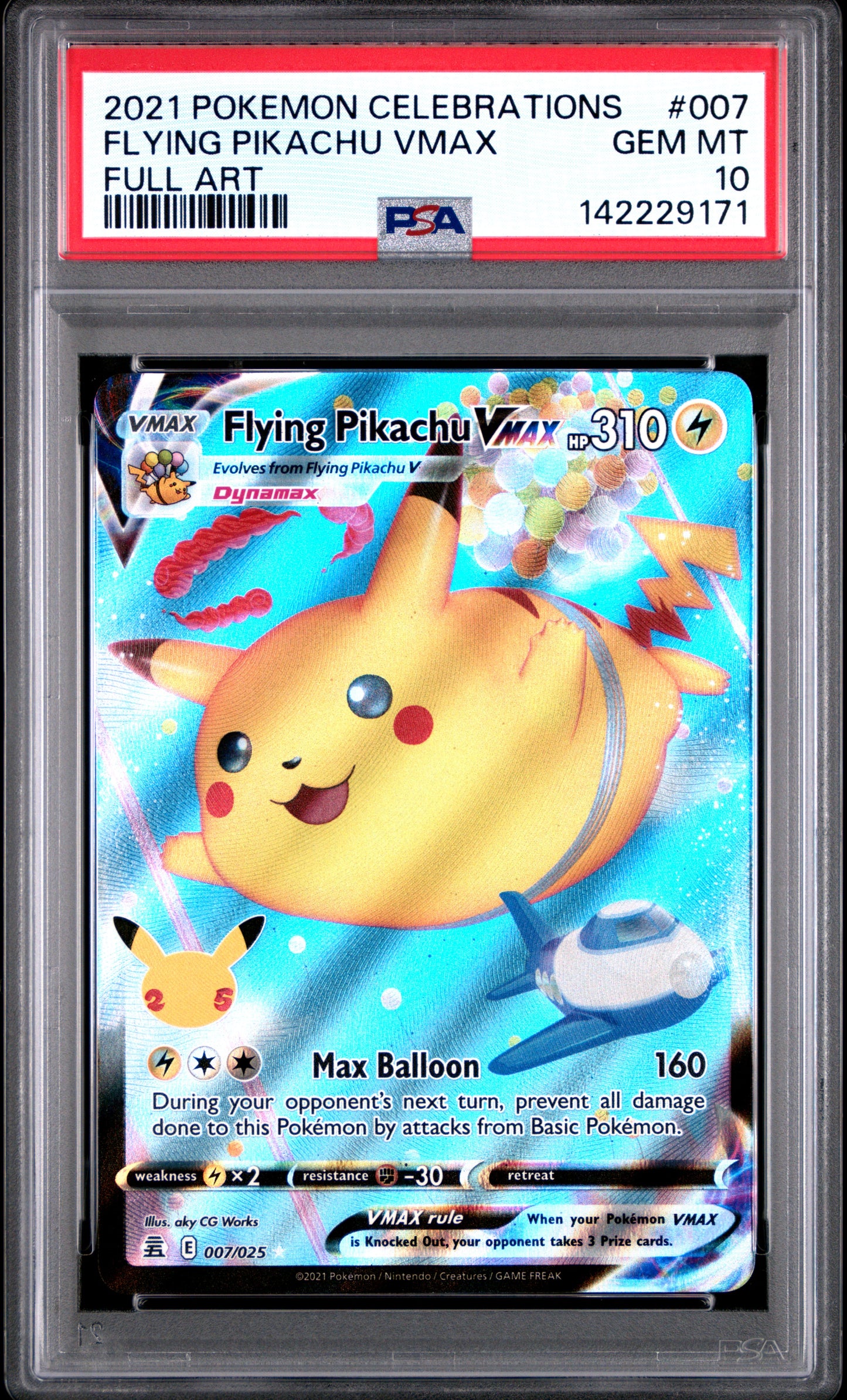 Graded Pokemon - Flying Pikachu VMAX (007/025) Celebrations PSA 10