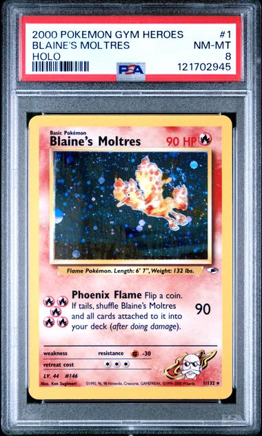 Graded Pokemon - Blaine's Moltres (1/132) Gym Heroes PSA 8