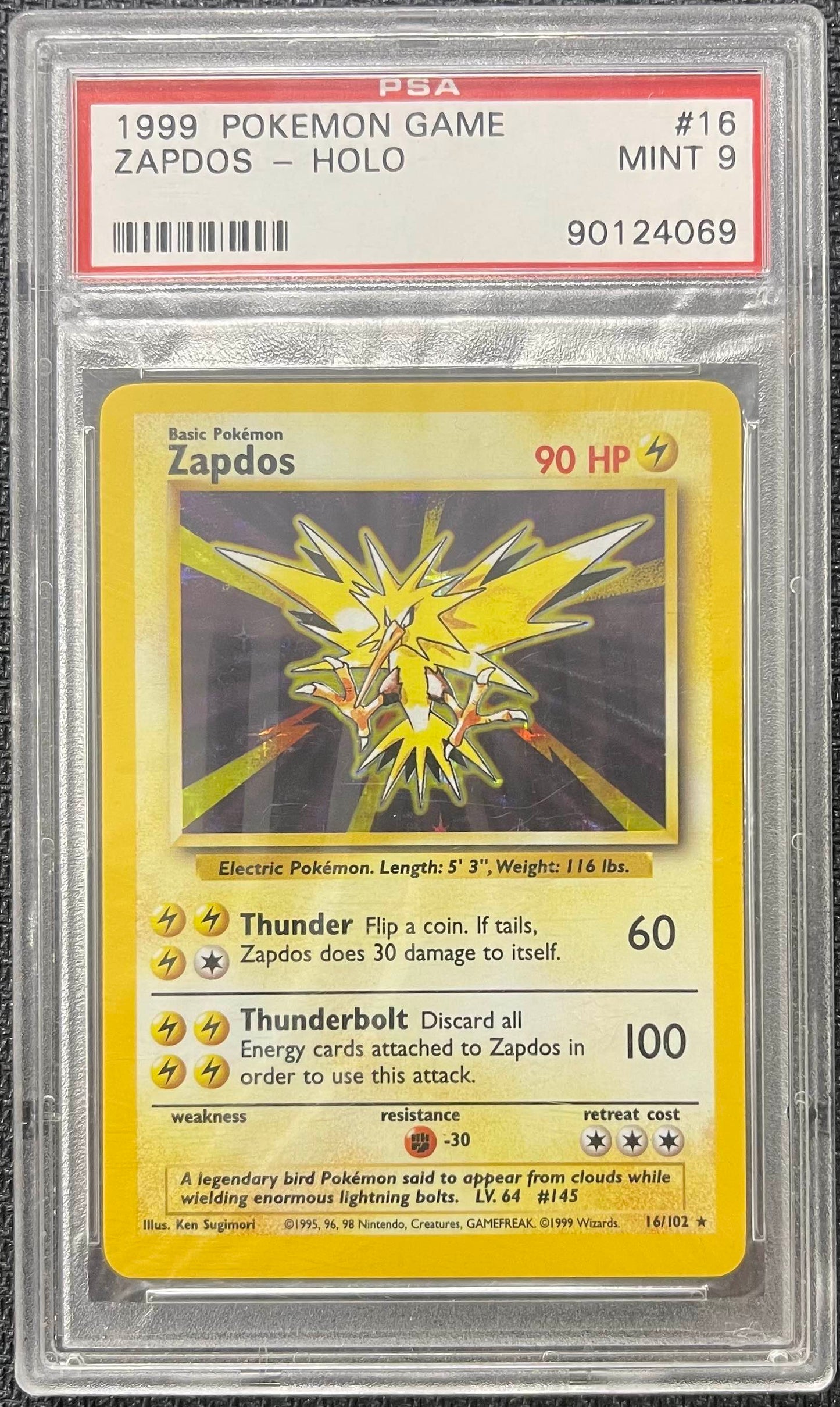 Graded Pokemon - Zapdos (16/102) Base Set Holo PSA 9