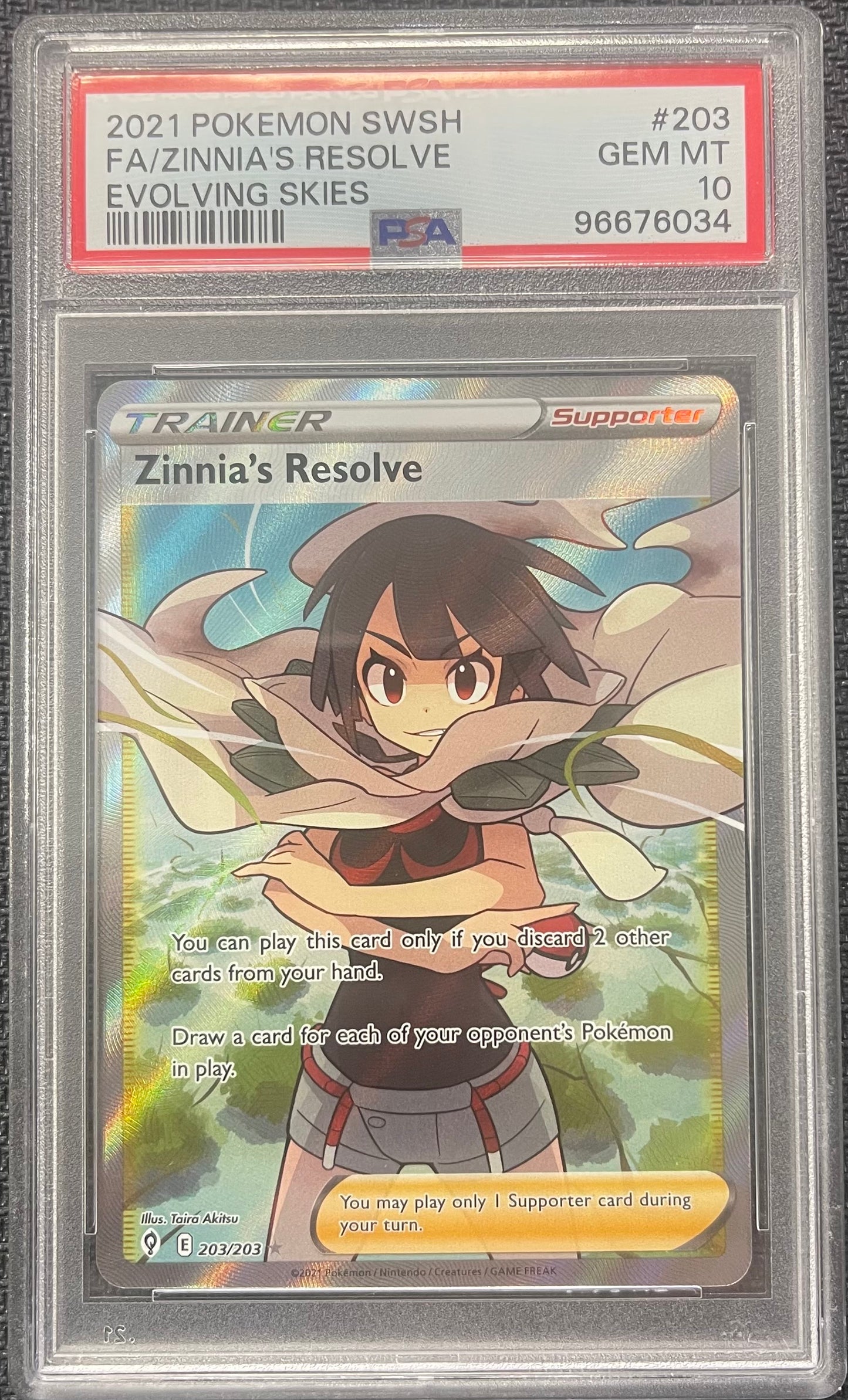 Graded Pokemon - Zinnia's Resolve (203/203) Evolving Skies PSA 10